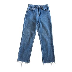 Topshop Classic Blue Women's Raw Hem Cropped Jeans 25